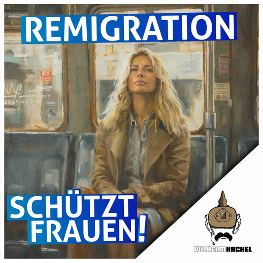 50 Aufkleber „Remigration schützt Frauen“ - Wilhelm Kachels Unterstützeraufkleber - Nette Aufkleber